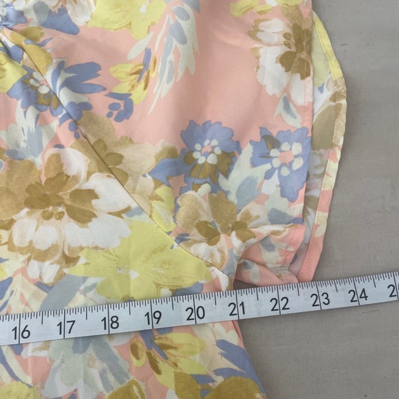 Women's M Floral Print Ruffle Neck Short Sleeve Flowy Romantic Spring Multicolor - Picture 5 of 7